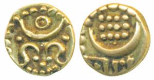 Bala Rama Varma I (973-986 ME, 1798-1810 AD), Gold Anantaraya 2 Fanams, 0.36g, leaf spray,