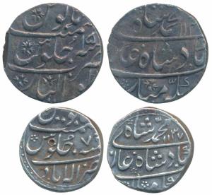 Muhammad Shah, Silver Rupee, 11.44g, Allahabad Mint, AH 1137/7 (KM 436.6); 11.16g, Gwalior