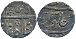 Sankheda Mint, Silver Rupee, 11.2g, in the name of Shah Alam II, sword as mint mark on rev