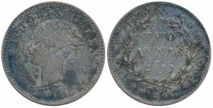 Victoria Queen, Silver 2 Annas, 1841, continuous legend, Bombay Mint, English Head, No ini
