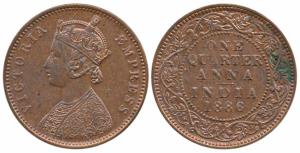 Victoria Empress, Copper ¼ Anna, 1886, Bombay Mint (Prid 641). Extremely Fine.