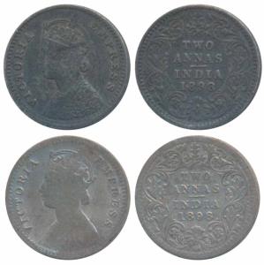 Victoria Empress, Silver 2 Annas (2), 1898, Calcutta Mint, B / II / C incuse; Bombay Mint,