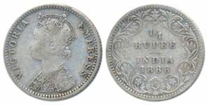 Victoria Empress, Silver ¼ Rupee, 1889, Bombay Mint, C / II / B incuse (Prid 423). About V