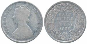 Victoria Empress, Silver ½ Rupee, 1886, Calcutta Mint, A / I / C incuse, (Prid 270). Fine.