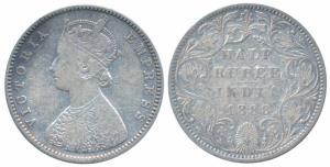 Victoria Empress, Silver ½ Rupee, 1888, Bombay Mint, A / II / No mint mark, (Prid 297). Fi