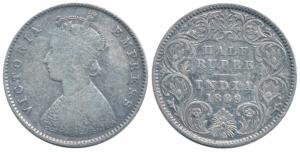 Victoria Empress, Silver ½ Rupee, 1889, Calcutta Mint, A / I / C incuse, (Prid 273). Fine+