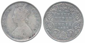 Victoria Empress, Silver ½ Rupee, 1893, Bombay Mint, A / I / B incuse, (Prid 303). Fine+.