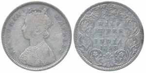 Victoria Empress, Silver ½ Rupee, 1893, Bombay Mint, A / I / B incuse, (Prid 303). Fine.