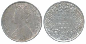 Victoria Empress, Silver ½ Rupee, 1894, Bombay Mint, A / I / B incuse, (Prid 304). Fine+.