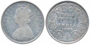 Victoria Empress, Silver ½ Rupee, 1896, Calcutta Mint, A / I / C incuse, (Prid 279). Fine+