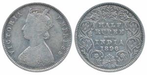 Victoria Empress, Silver ½ Rupee, 1896, Calcutta Mint, A / I / C incuse, (Prid 279). Fine.