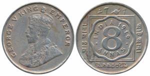 George V, Cupro-Nickel 8 Annas, 1919, Calcutta Mint, (Prid 870). Very Fine+.