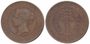 Ceylon, Victoria Queen, Copper 5 Cents, 18.8g, 1870 (KM 93). Very Fine.