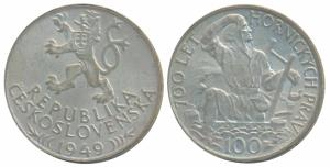 Czechoslovakia, Silver 100 Korun, 14.g, 700th Anniversary Jihlava Mining Privileges, 1949 