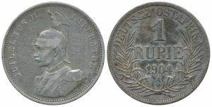 German East Africa, Wilhelm II, Silver Rupie/Rupee, 11.61g, 1904A (KM 10). Very Fine.