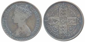 Great Britain, Victoria, Silver Gothic Florin, 11g, 1858 (KM 746.1). Fine+