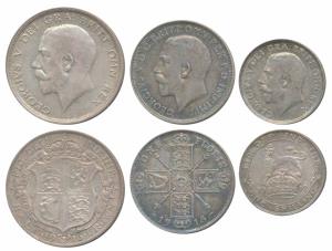 Great Britain, George V, Silver ½ Crown, Florin & Shilling, 1916, 1915 & 1912. (KM 818.1, 