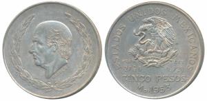 Mexico, Silver 5 Pesos, 27.78g, 1953, lettered edge Industria Comercio Agricultura (KM 467
