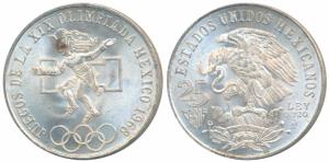 Mexico, Silver 25 Pesos, 22.5g, 1968, Mexico Olympics (KM 479.1). Mint State.