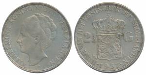 Netherlands, Wilhelmina, Silver 2 ½ Gulden, 25.11g, 1937 (KM 165). Very Fine+.