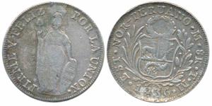Peru, Silver 8 Reales, 27.07g, 1836, Lima Mint (KM 142.3). Ex-mount, Fine+.