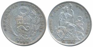 Peru, Silver ½ Sol, 12g, 1935, Lima Mint (KM 216). Very Fine+.