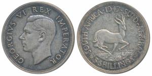 South Africa, George VI, Silver 5 Shillings, 28.28g, .800 fine, 1947 (KM 31). Very Fine+.
