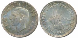 South Africa, George VI, Silver 5 Shillings, 28.28g, .500 fine, 300th Anniversary of the F