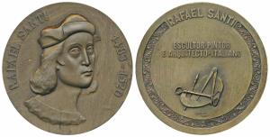 Raphael, Bronze, 120g, the famous Italian painter, obv. bust of the painter with date 1483