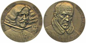 Diego Velasquez, Bronze, 120g, the famous Spanish painter, obv. bust of the painter with d