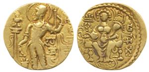 Guptas, Samudragupta (c. 335-380 AD), Gold Dinar, 7.46g, ‘Sceptre’ type, obv. king nimbate