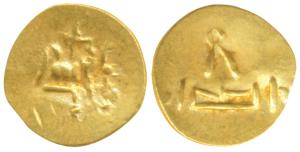 Imperial Gangas of Orissa, Gold Fanam, 0.49g, Uncertain ruler reading Sri Rama, obv. seate