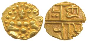 Nayakas of Chitradurga, Gold Durgi Pagoda or Hon, 3.29g, obv. Krishna as Bal Gopala, rev. 