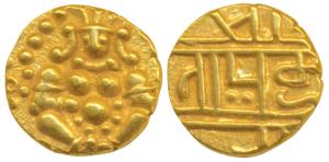 Nayakas of Chitradurga, Gold Durgi Pagoda or Hon, 3.29g, obv. Krishna as Bal Gopala, rev. 