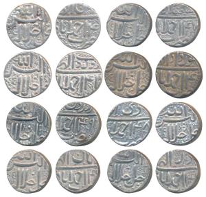 Akbar (AH 963-1014; 1556-1605 AD), Silver Rupee (8), Ahmedabad Mint, set of 8 different mo