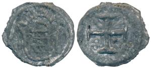 Diu, Pedro IV (1798-1834 AD), Zinc 5 Bazarucos, 5.86g, obv.crowned arms, rev. date within 
