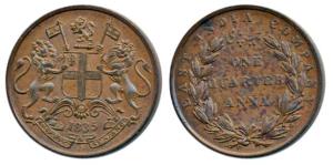 Copper ¼ Anna, 1835, Madras Mint, 24 Berries (13 L+11 R), Y of COMPANY below a berry, shor