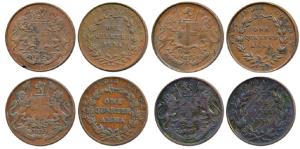 Copper ¼ Anna (4), 1835, Madras Mint, 18 Berries (9 L+9 R), slanting top to numeral 1, Y o