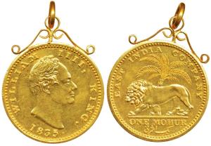 William IV, Proof Restrike Gold Mohur, 1835, Calcutta Mint, ‘F’ incused on truncation, rev