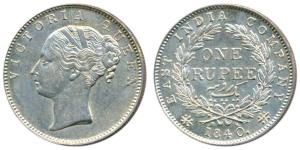 Victoria Queen, Silver Rupee, 1840, continuous legend, Calcutta Mint, English Head, Rev. I