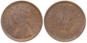 Victoria Empress, Copper ½ Pice, 1889, Calcutta Mint (Prid 721). Uncirculated.