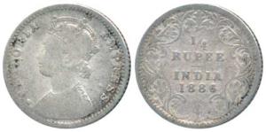 Victoria Empress, Silver ¼ Rupee, 1886, Bombay Mint, C / II / No mint mark, Unlisted in Pr