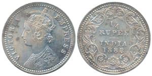 Victoria Empress, Silver ¼ Rupee, 1888, Calcutta Mint, C / II, no mint mark (Prid 393). Ab