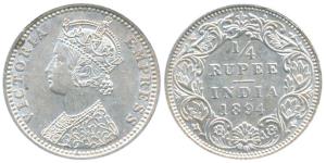Victoria Empress, Silver ¼ Rupee, 1894, Bombay Mint, C / I / B incuse, (Prid 429). Extreme
