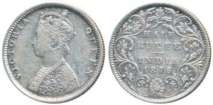 Victoria Queen, Silver ½ Rupee, 1876, Bombay Mint, B2 / II / dot, No Re engraving of hair 