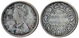Victoria Queen, Silver ½ Rupee, 1876, Bombay Mint, B2 / II / dot, No Re engraving of hair 
