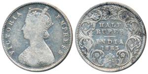 Victoria Empress, Silver ½ Rupee, 1883, Calcutta Mint, A / I / C incuse, (Prid 267). Fine,
