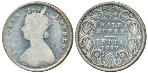 Victoria Empress, Silver ½ Rupee, 1887, Calcutta Mint, A / I / C incuse, (Prid 271). Fine.