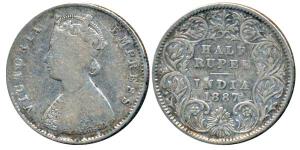 Victoria Empress, Silver ½ Rupee, 1887, Calcutta Mint, A / I / C incuse, (Prid 271). Fine+