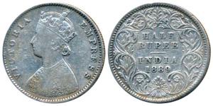 Victoria Empress, Silver ½ Rupee, 1889, Calcutta Mint, A / I / C incuse, (Prid 273). Fine+